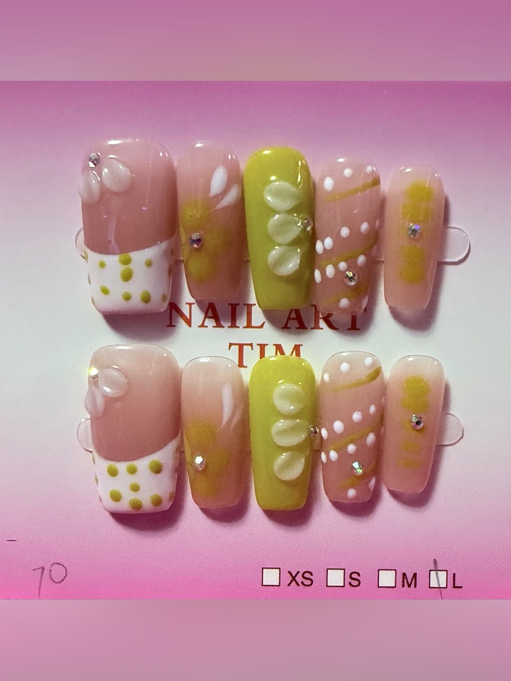 Handcrafted Pink and Lime Green Floral Press-On Nail Set